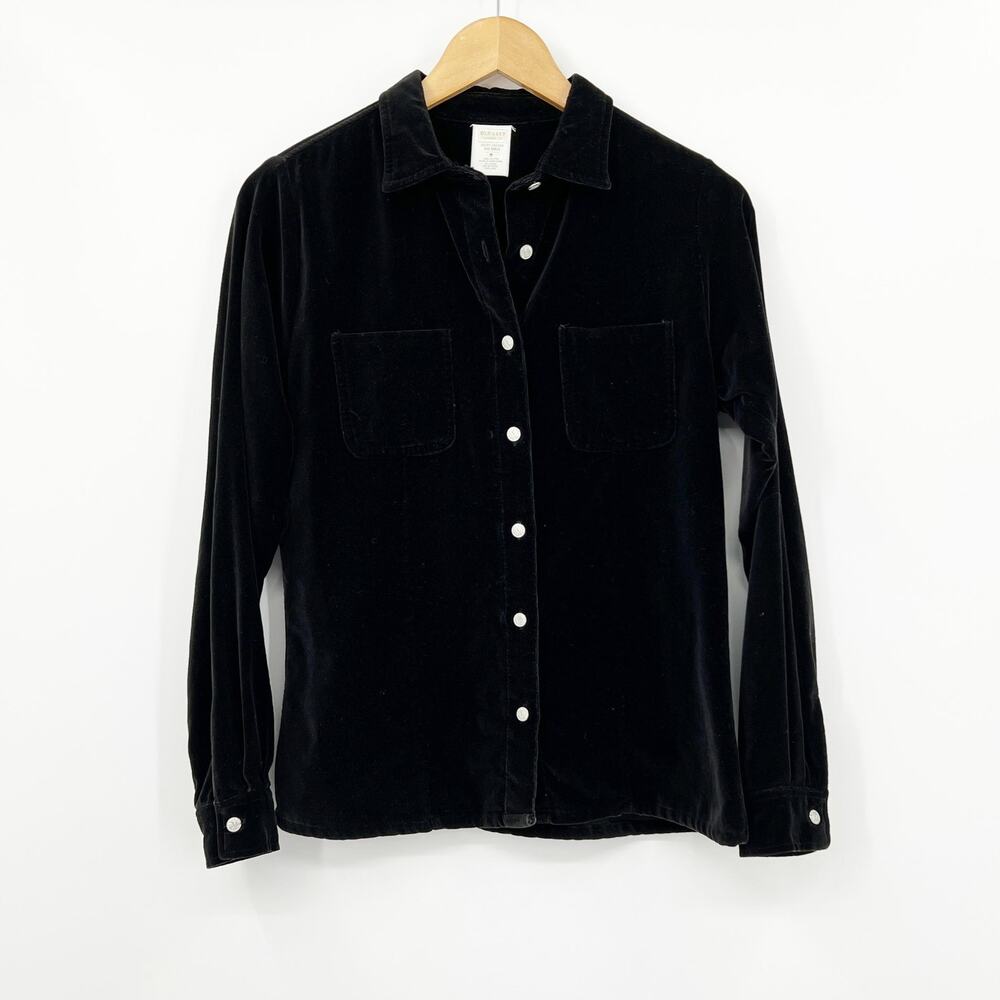 Vintage Old Navy Black Velvet Long Sleeve Button Up Shacket Size Medium